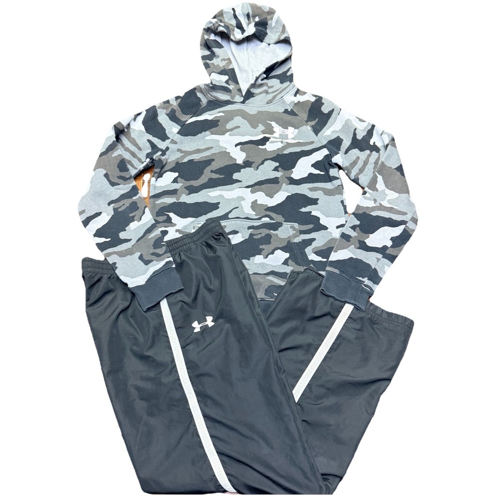 Under Armour Camo Hoodie Jogger Set Youth Large YLRG Windbreaker Jogger Pullover